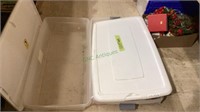 Two long lid under bed style storage totes. One