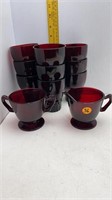 11-RUBY RED CUPS SUGAR BOWL & CREAMER
