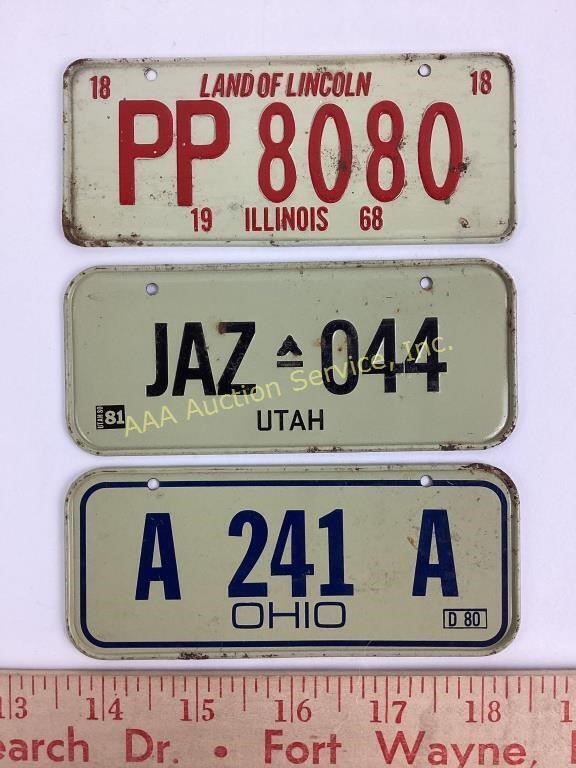 (3) bicycle license plates Illinois, Ohio, Utah