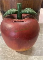 Large cast-iron apple bank, antique coin bank,