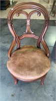 Antique walnut side chair - balloon back, peach