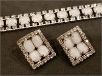 Rhinestone & White Stone Bracelet & Earrings Set