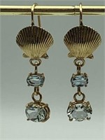 14k Aquamarine Seashell Earrings