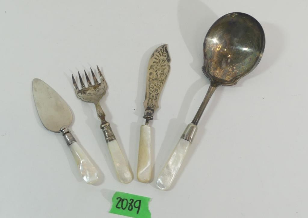 4 Antique Silver Set - Mother of Pearl Handles