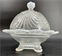 Lg Wright Opalescent Beaded Shell Covered Dish
