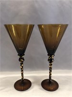 TWO VINTAGE LARGE AMBER BROWN MARTINI GLASSES