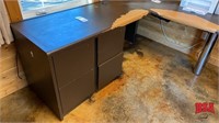 L-shaped Computer Desk w/ 5 Drawers, Sngl Ped