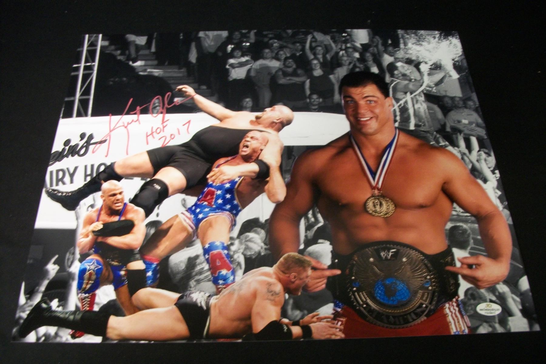 KURT ANGLE SIGNED 16X20 PHOTO HOF 2017 COA