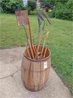 Wood Barrel  with Hand Tools