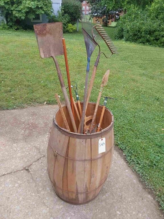 Wood Barrel  with Hand Tools