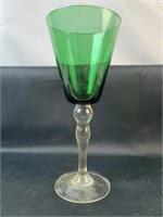 Green With Clear Steam Wine Glass