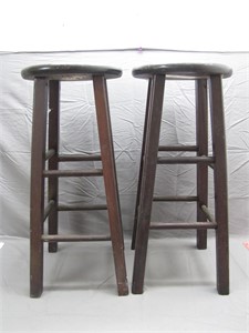 2 Vintage Tall Wooden Stools