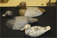 Lot of three wooden decoys including canvasback