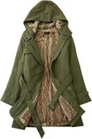 Womens Green Fur-Lined Hooded Windbreaker Coat