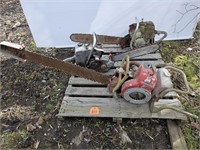 3 LARGE DACID BRADLEY CHAINSAWS (SOLD AS IS)