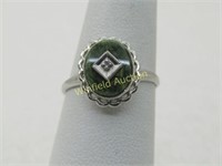 Vintage 10kt Green Onyx Diamond Ring Sz. 6, Signed