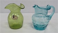 Vintage Coin Dot & Crackle Blown Glass Pitcher