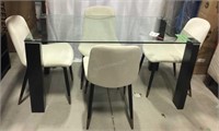 Glass Top Dining Table w/ 4 Ivory Chairs