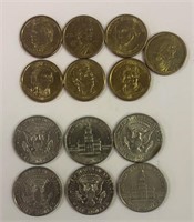 (5) Presidential Coins (6) Half Dollars + (2) More