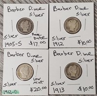 (4) 1905-1913 Barber Dimes