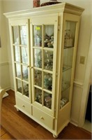 LIGHTED GLASS CURIO CABINET WITH 2 DRAWERS