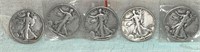 (5) Silver Walking Liberty Half Dollars: 1941-D,
