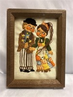 VINTAGE HANDMADE CREWEL NEEDLE WORK FARM COUPLE