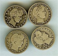 1899 1904 1908 1915 Quarter VG 4 Pc Lot