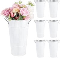 6 Pcs 12' Flower Buckets Galvanized Metal Vase