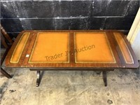 Vintage Leather Top Drop Leaf Table
