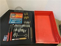 Bin, Rachet Socket Set & Misc Tools