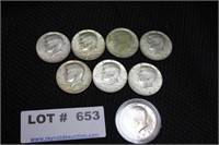 7-Kennedy 40% Part Silver Half Dollars, etc.