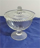 Colorless compote with lid approx 6 inches tall