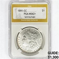 1891-CC Morgan Silver Dollar PGA MS62+ Spitting