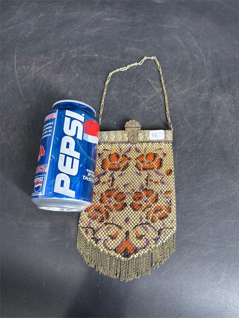 NICE OLD ENAMEL MESH PURSE BAG FLOWERS