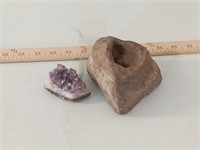 Amethyst Geode rock + Cool Stone