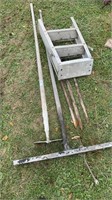 One small metal stepstool two gardening tool