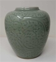 Ceramic ginger jar-form vase, celadon glaze