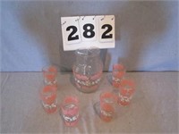 Vintage juice/water pitcher with six glasses