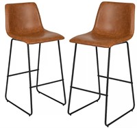 Set of 2 Brown Faux Leather Barstools