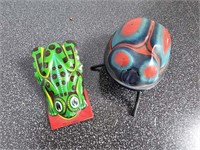 2 old tin toys - clicker frog and ?