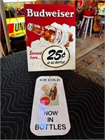 Tin Budweiser Sign & Metal Coke Sign