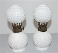 Pair of milk glass miniature lamps