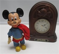 60TH ANNI MICKEY CLOCK & MIGHTY MOUSE DOLL NICE.