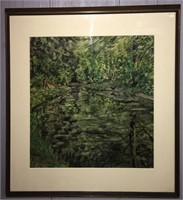 Pencil Signed Liselotte Moser Watercolor Of Stream
