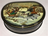 Fedoskino Russian Hand Painted Black Lacquer Box