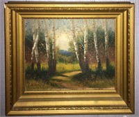 Artist Signed Oil On Canvas Landscape In Gilt Fram