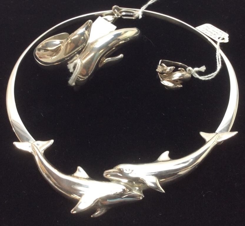 STERLING DOUBLE DOLPHIN 3 pc JEWELRY