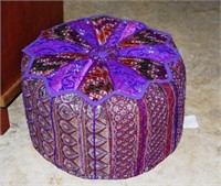 Hassock in purple India style decorated fabric