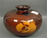 Weller Pottery Brown Glaze Bulbous Decorated Vase